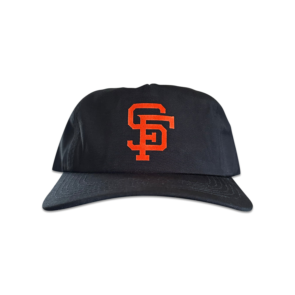Vintage San Francisco Giants Hat | 5 Panel Snapback Hat, black five-panel cap with orange Giants logo from My Store for Home page, Baseball, and Featured Hats