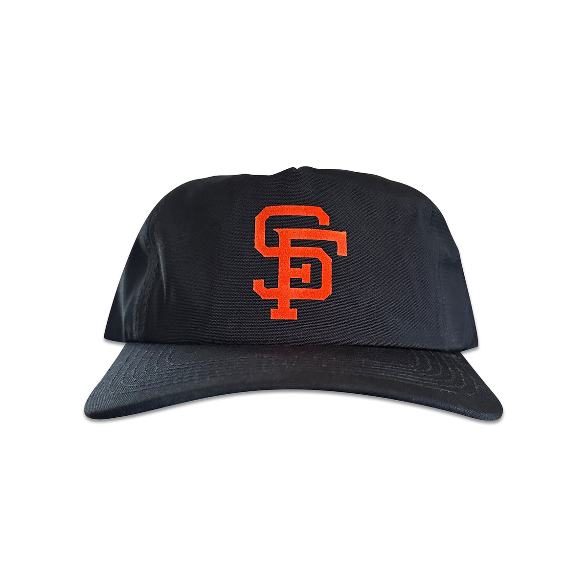 Vintage San Francisco Giants Hat | 5 Panel Snapback Hat, black five-panel cap with orange Giants logo from My Store for Home page, Baseball, and Featured Hats