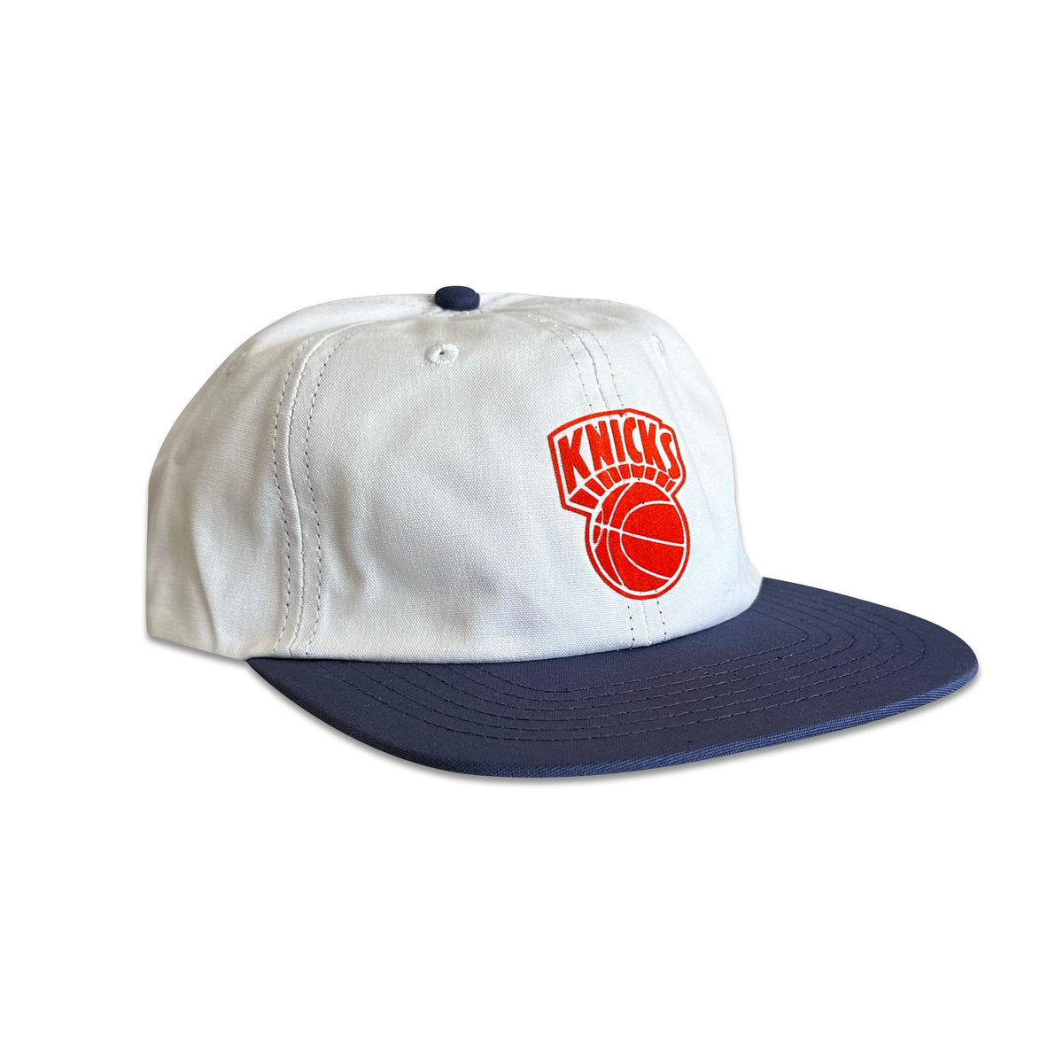 Vintage New York Knicks Hat | 6 Panel Strapback Hat by My Store, white and navy six-panel cap with Knicks basketball logo from the Basketball collection