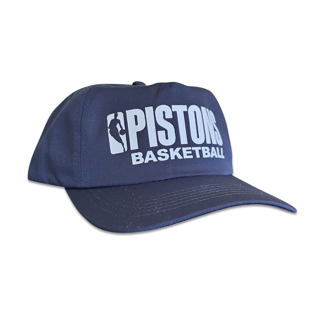 Vintage Detroit Pistons Basketball Hat | 5 Panel Snapback Hat in navy with a white Pistons Basketball logo on the front, from My Store.