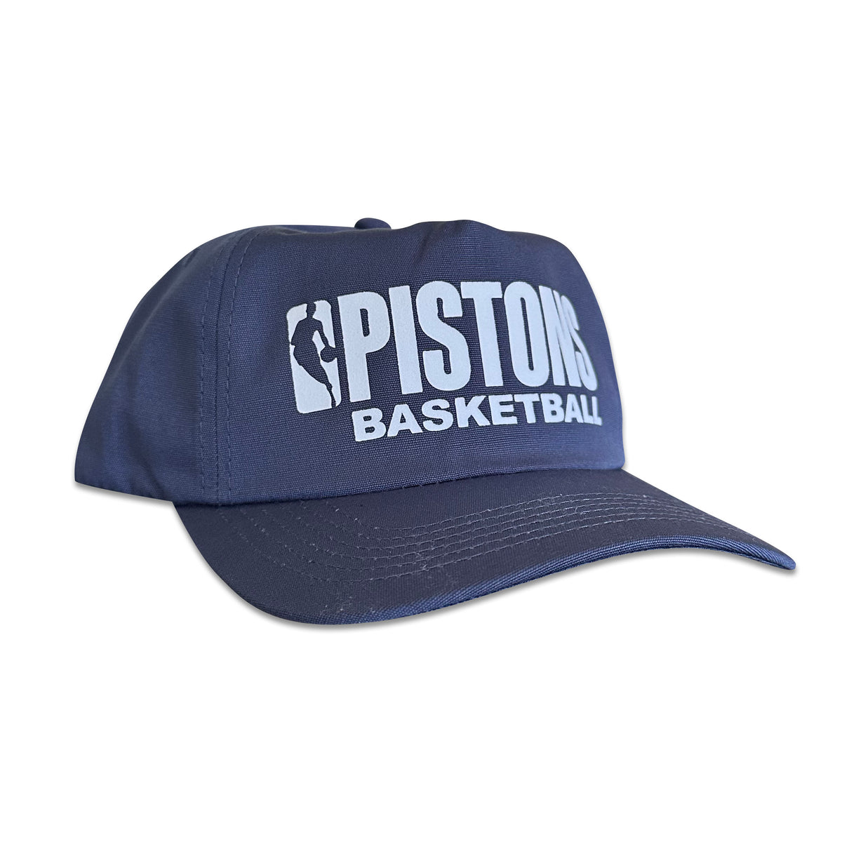 Vintage Detroit Pistons Basketball Hat | 5 Panel Snapback Hat in navy with a white Pistons Basketball logo on the front, from My Store.
