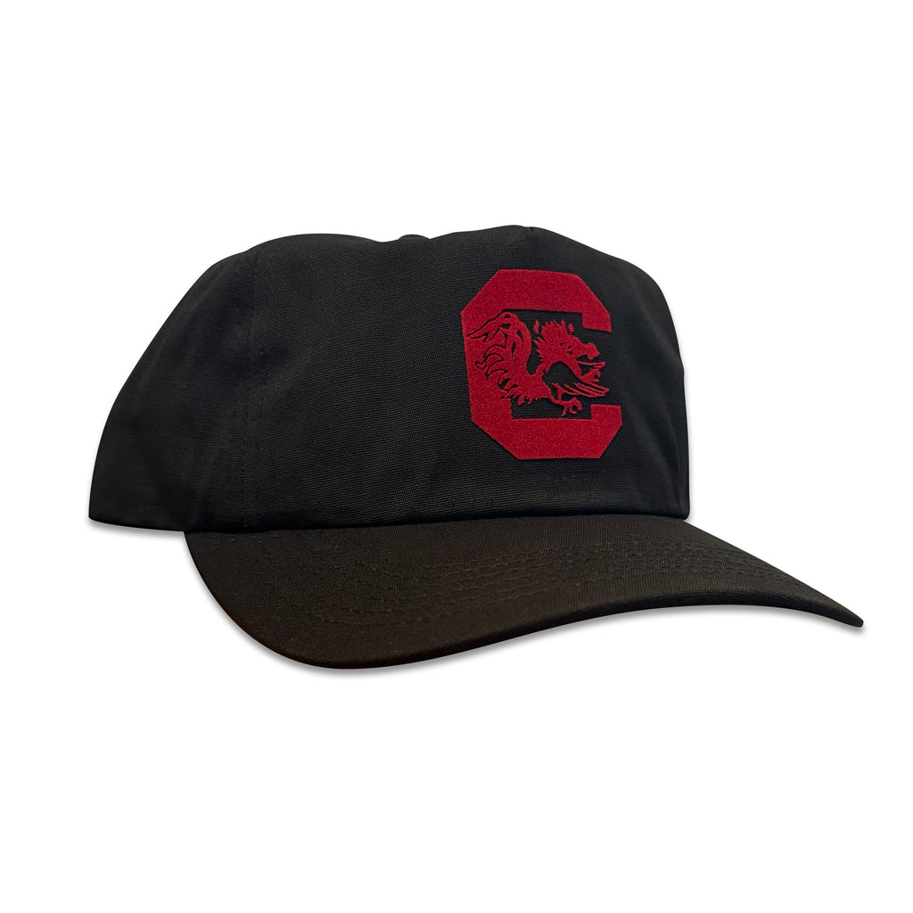 Vintage University of South Carolina Gamecocks Hat | 5 Panel Snapback Hat, black with red Gamecock logo, from My Store College collection