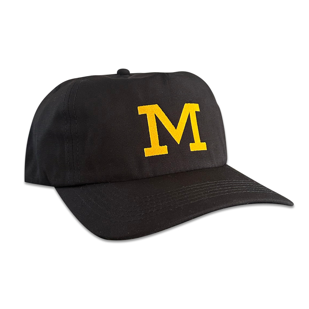 Vintage University of Missouri Hat | 5 Panel Snapback Hat, black with a gold M logo, by My Store for Home page and College