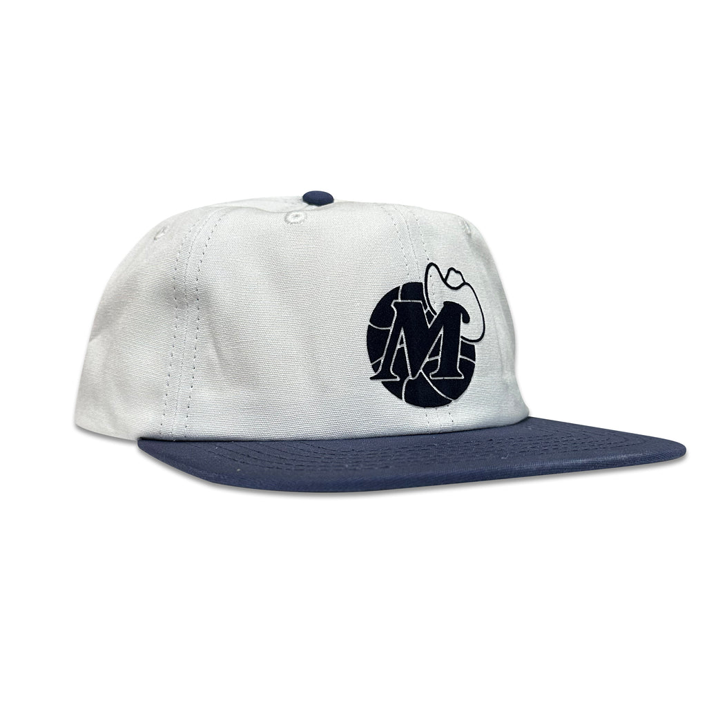 Vintage Dallas Mavericks Hat | 6 Panel Strapback Hat in white and navy with old school logo, from My Store Basketball collection on Home page