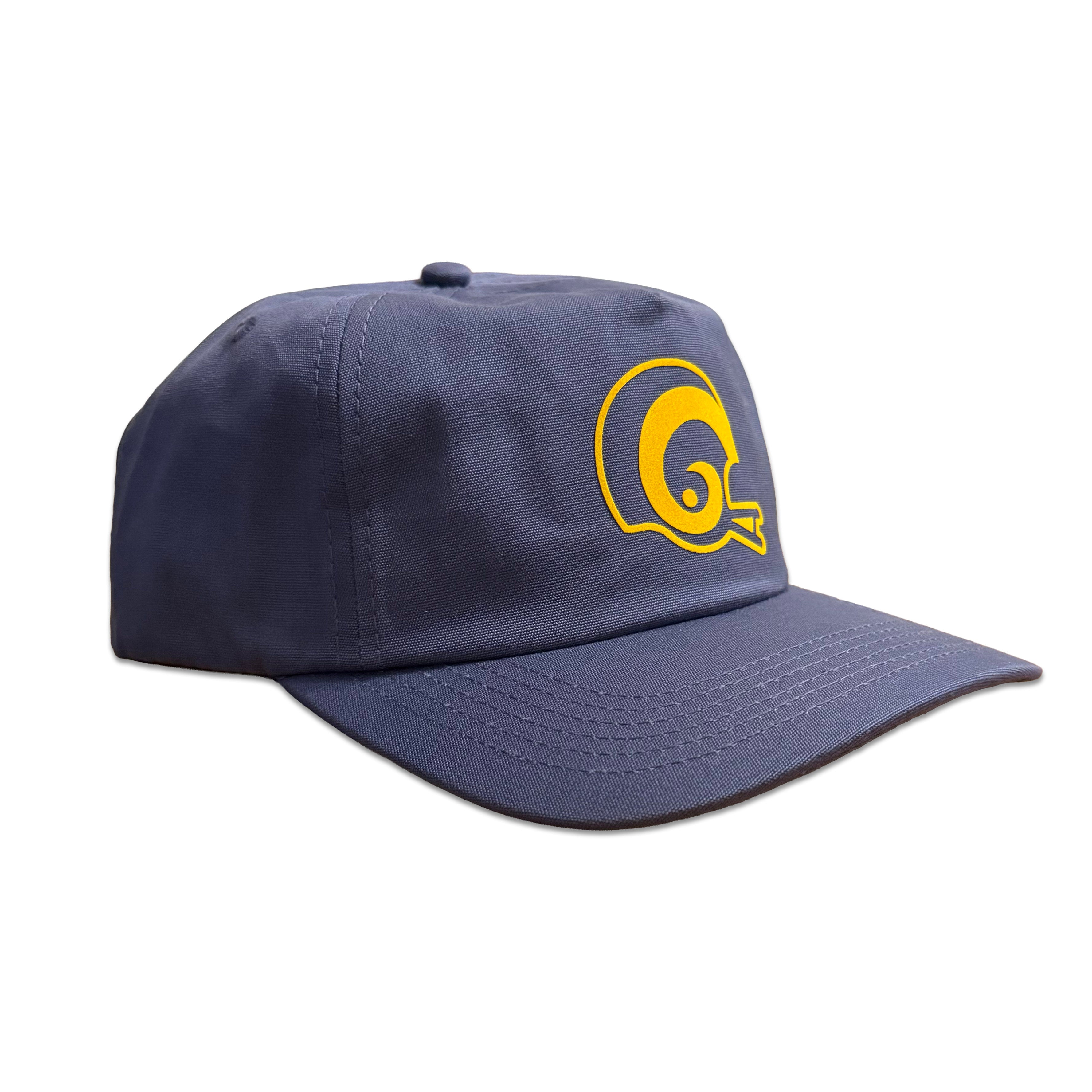 Vintage St. Louis Rams/Los Angeles Rams Hat | 5 Panel Snapback Hat in navy with a yellow Rams logo from My Store's Football collection