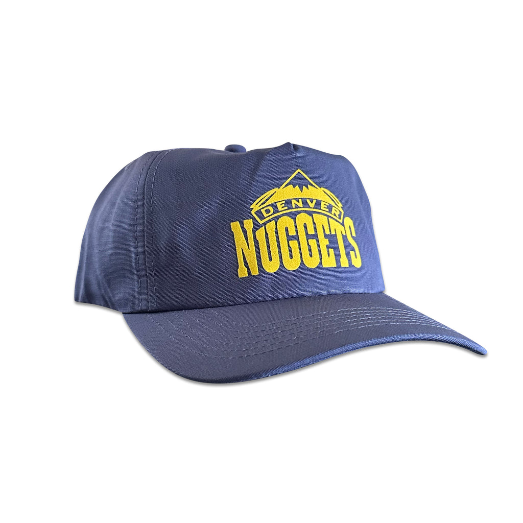 Vintage Denver Nuggets Hat | 5 Panel Snapback Hat in navy with yellow team logo and curved brim from My Store, featured in Home page, Basketball, Hot Off The Press