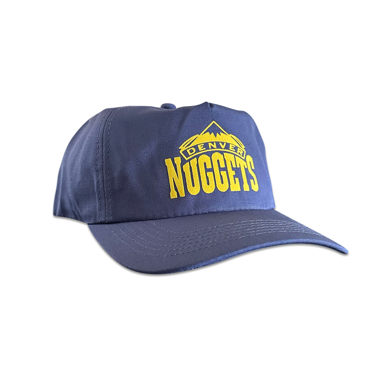Vintage Denver Nuggets Hat | 5 Panel Snapback Hat in navy with yellow team logo and curved brim from My Store, featured in Home page, Basketball, Hot Off The Press