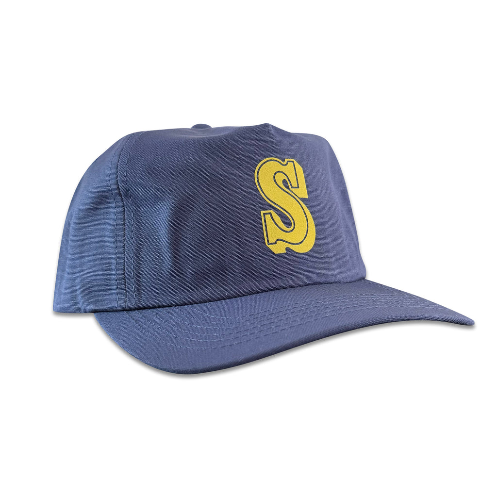 Vintage Seattle Mariners Hat | 5 Panel Snapback Hat in navy blue with yellow S logo and curved brim from My Store