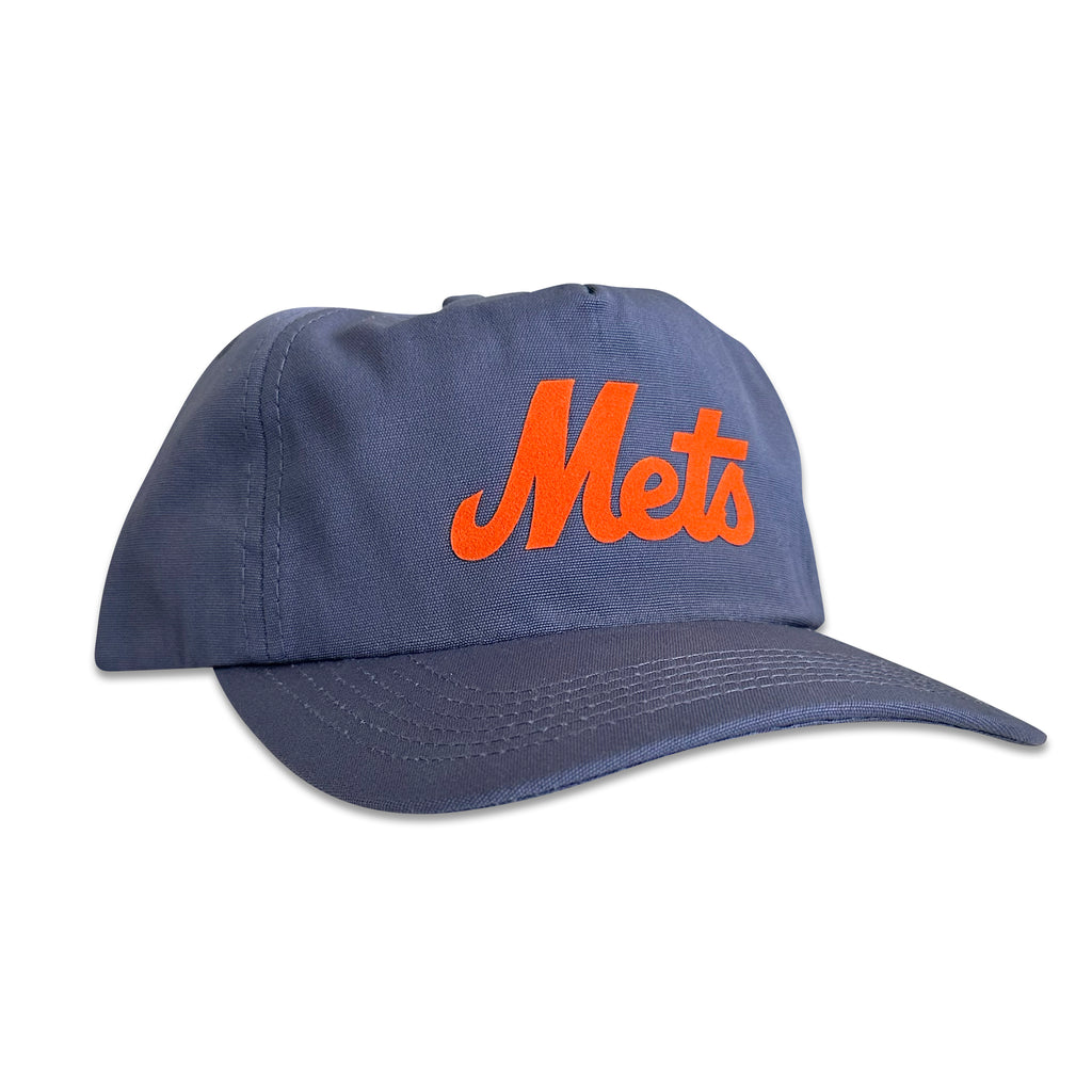 Vintage New York Mets Hat | 5 Panel Snapback Hat in navy blue with orange Mets lettering from My Store for Home page and Baseball