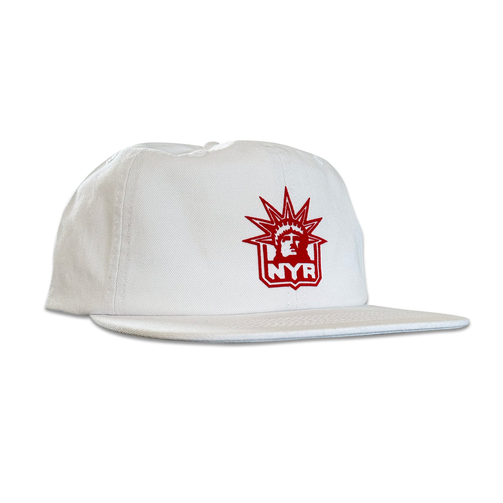 Vintage New York Rangers Hat | 6 Panel Snapback Hat in white with red New York Rangers logo from My Store Hockey collection
