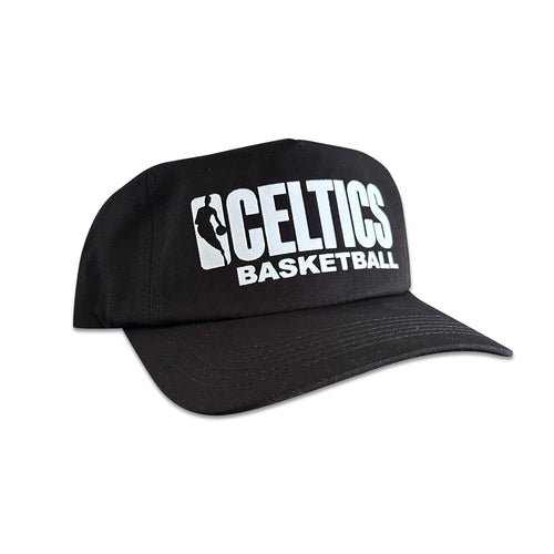 Vintage Boston Celtics Hat | 5 Panel Black Snapback Hat, black cap with white Celtics Basketball logo by My Store for Home page and Basketball