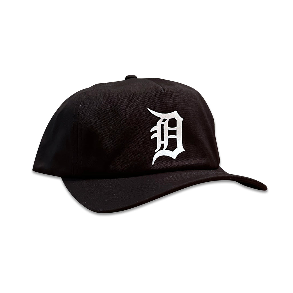 Vintage Detroit Tigers Hat | 5 Panel Black Snapback Hat, black five panel cap with white Detroit D logo from My Store, featured in Home page, Baseball, Featured Hats
