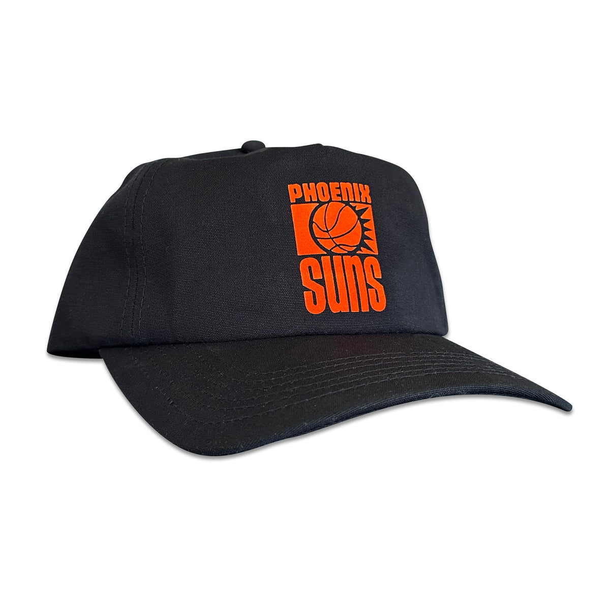 Vintage Phoenix Suns Hat | 5 Panel Black Snapback Hat in black with orange Phoenix Suns basketball logo, by My Store from Home page and Basketball collections