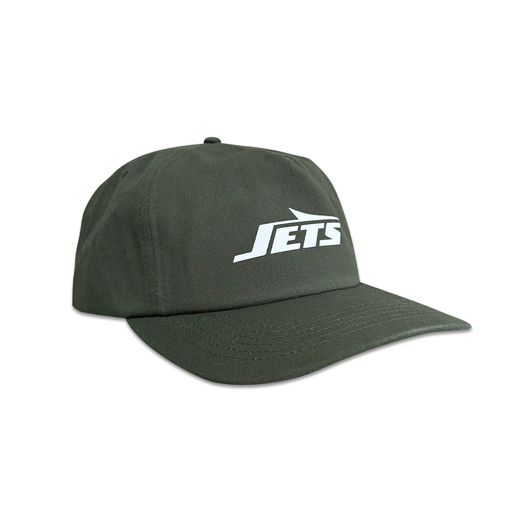 Vintage New York Jets Hat | 5 Panel Snapback Hat in forest green with white Jets logo, shown from the front. My Store, Home page, Football