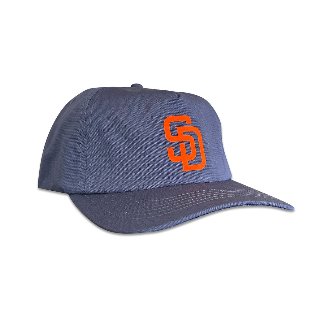 Vintage San Diego Padres Hat | 5 Panel Navy Snapback Hat in navy with an orange Padres logo and curved brim from My Store.