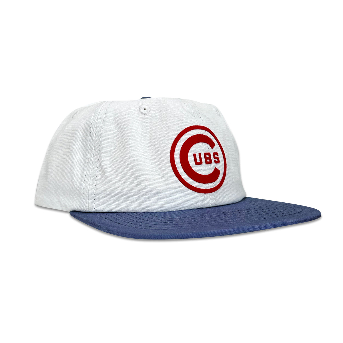 Vintage Chicago Cubs Hat | 6 Panel Strapback Hat in white and navy with red Cubs logo, by My Store for Home page and Baseball collection