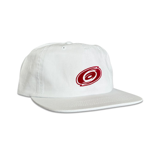 Vintage Carolina Hurricanes Hat | 6 Panel Snapback Hat in white with red logo, by My Store for Home page and Hockey