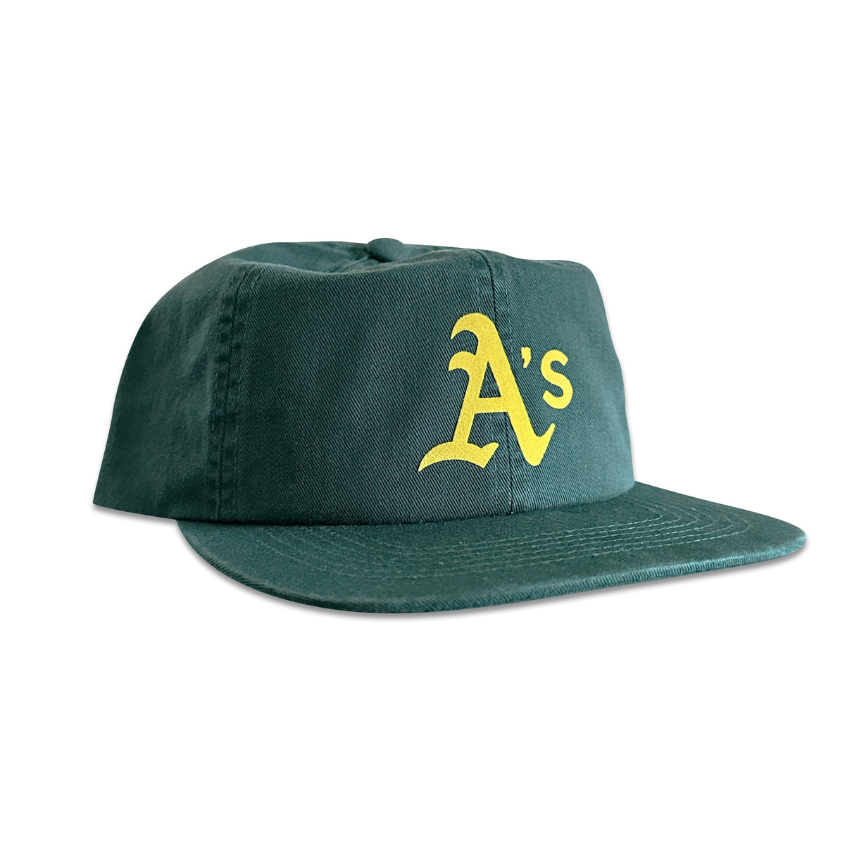 Vintage Oakland A's Hat | 6 Panel Snapback Hat, dark green cap with yellow Oakland A's logo, by My Store for Baseball