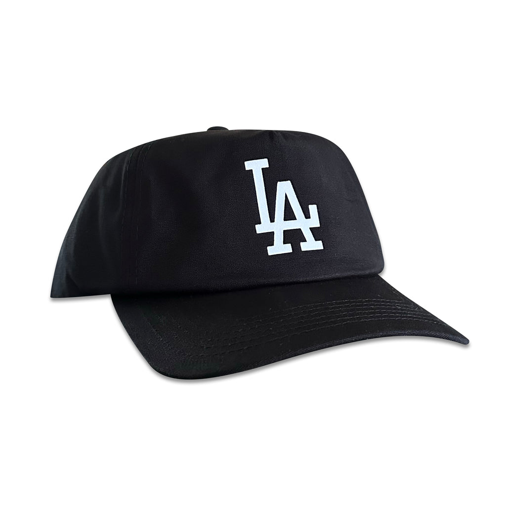 Vintage Los Angeles Dodgers Hat | 5 Panel Black Snapback Hat, black unstructured cap with white LA logo by My Store for Home page, Baseball, Hot Off The Press