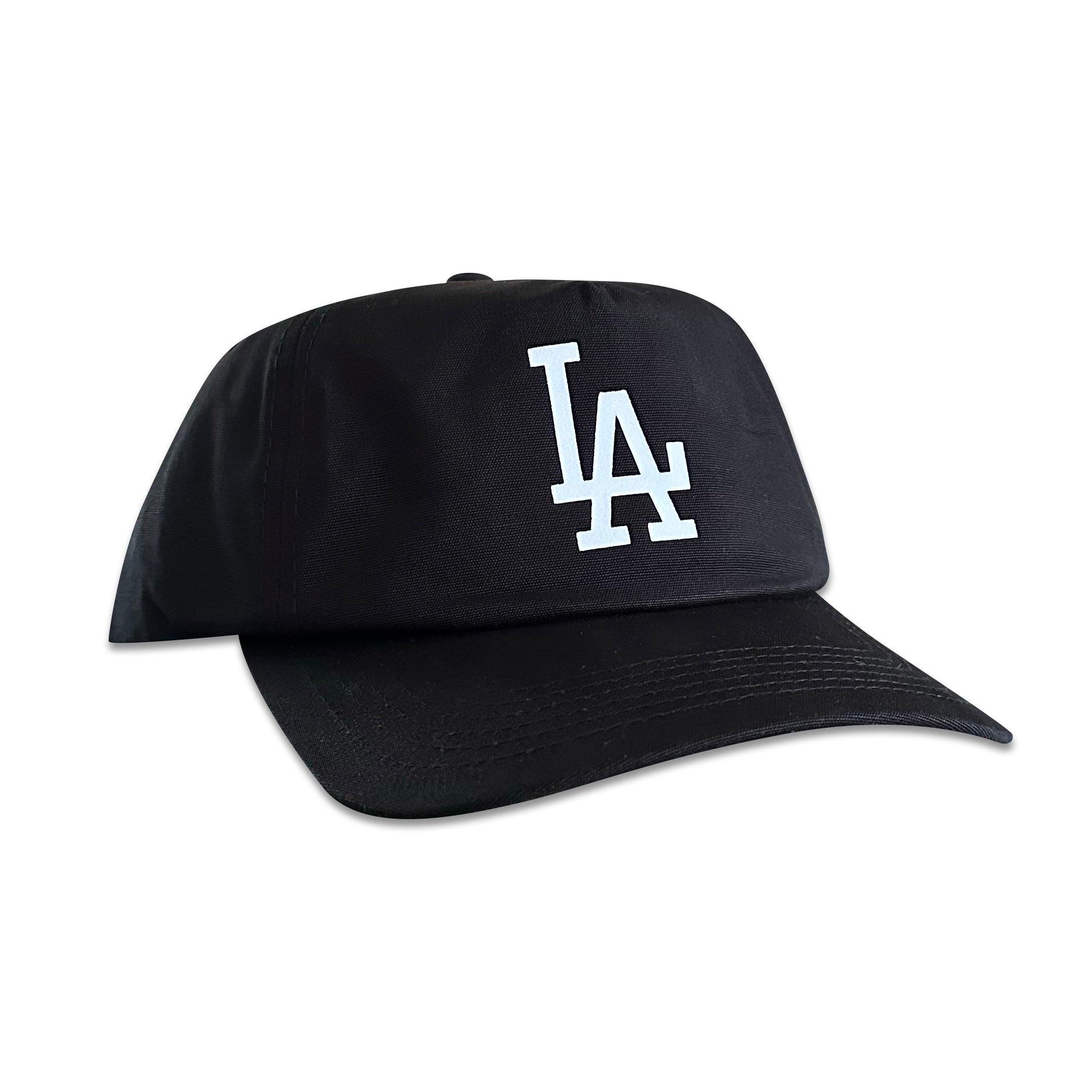 Vintage Los Angeles Dodgers Hat | 5 Panel Black Snapback Hat, black unstructured cap with white LA logo by My Store for Home page, Baseball, Hot Off The Press