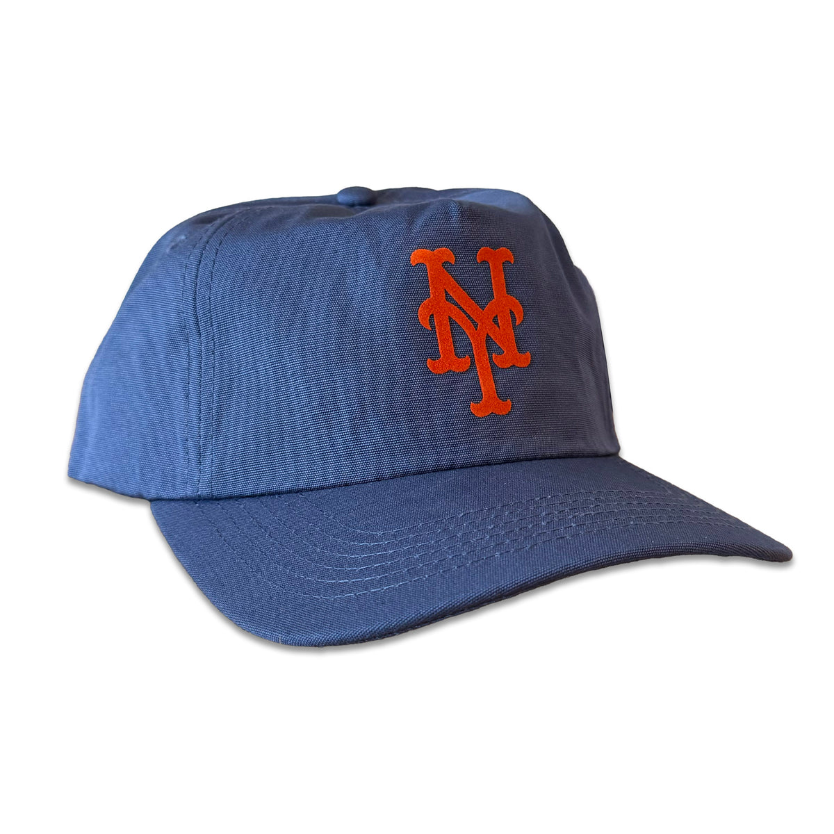Vintage New York Mets 1960's Hat | 5 Panel Snapback Hat in blue with an orange Mets logo and curved brim
