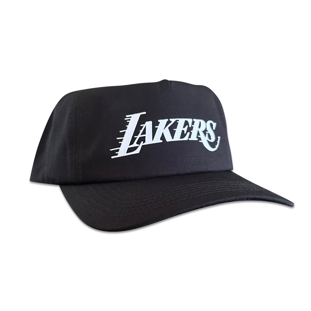 Vintage Los Angeles Lakers Hat (White) | 5 Panel Snapback Hat featuring an old school Lakers logo on a 5 panel cap from My Store Basketball collection