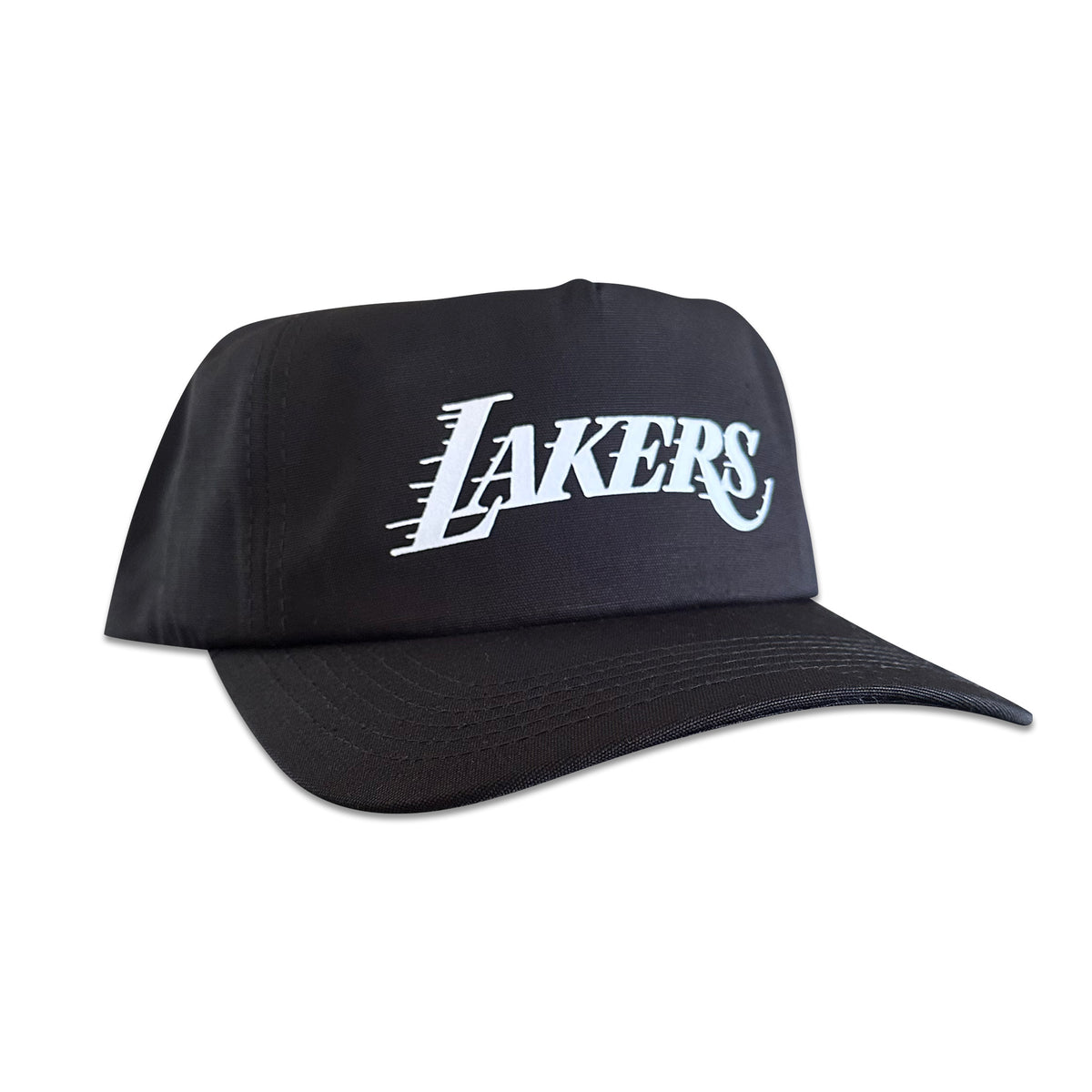 Vintage Los Angeles Lakers Hat (White) | 5 Panel Snapback Hat featuring an old school Lakers logo on a 5 panel cap from My Store Basketball collection