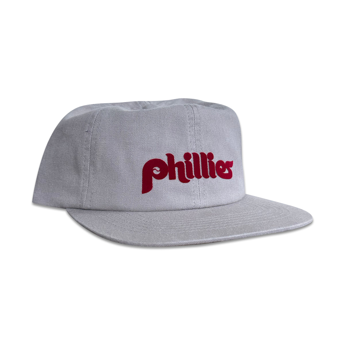 Vintage Philadelphia Phillies Hat | 6 Panel Snapback, gray cotton blend with red Phillies lettering, from My Store Baseball collection on Home page