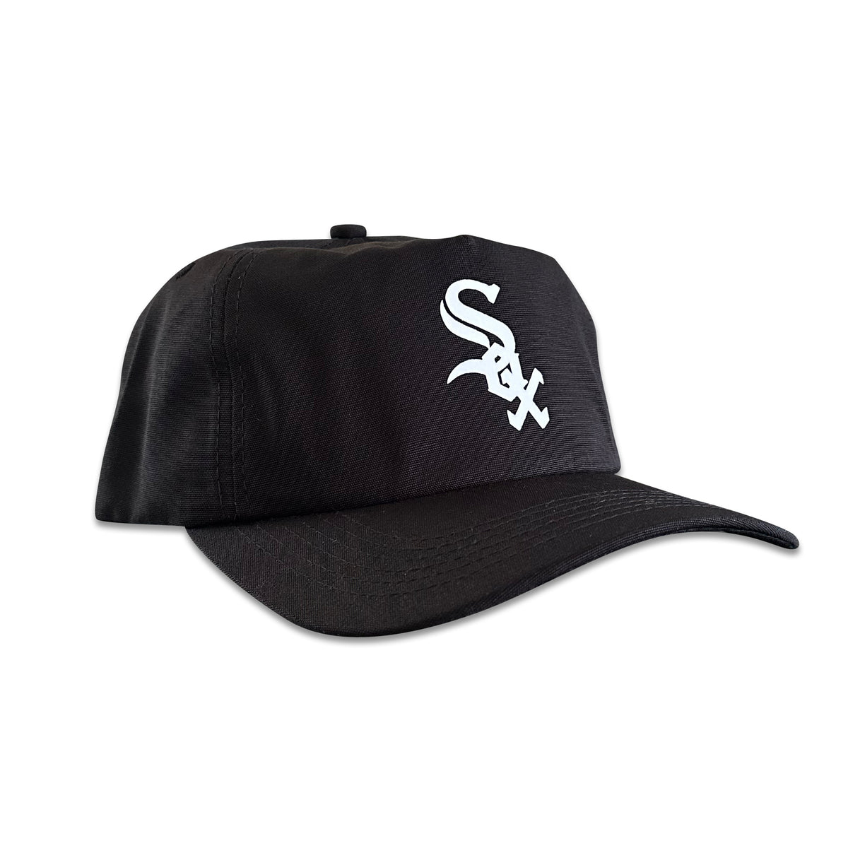 Vintage Chicago White Sox Hat | 5 Panel Black Snapback Hat in black with white Sox logo, by My Store for Home page, Baseball, Hot Off The Press