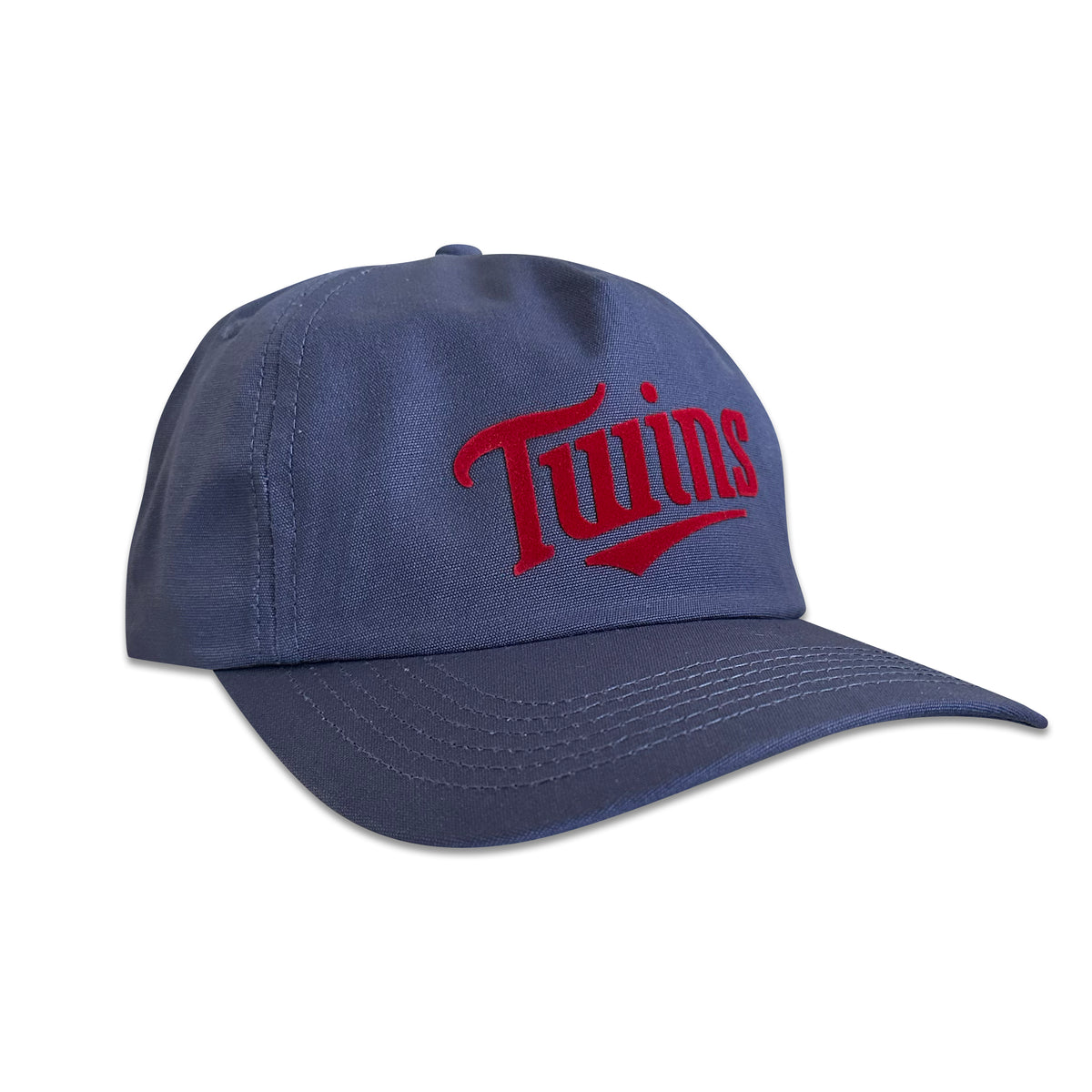 Vintage Minnesota Twins Hat | 5 Panel Snapback Hat, navy unstructured hat with red Twins logo from My Store, featured in Baseball collection