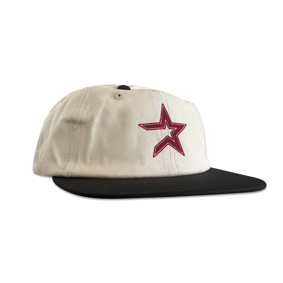 Vintage Houston Astros Hat | 6 Panel Strapback Hat in cream with black brim and red star logo by My Store from Home page, Baseball, Hot Off The Press