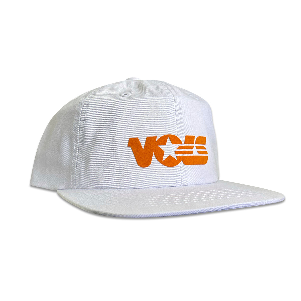 Vintage Tennessee Volunteers 1980's Hat | 6 Panel Snapback Hat, white with orange VOLS logo and flat brim, by My Store for Home page, College